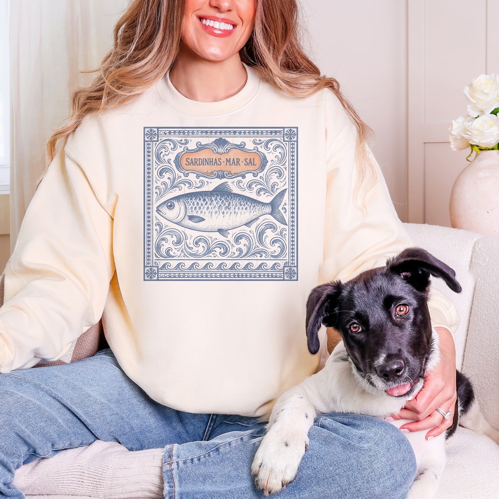 Sardinhas Mar Sal Portuguese Tile Panel Sweatshirt